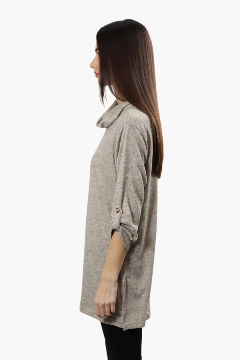 Runaway Bay Cowl Neck Roll Up Long Sleeve Top - Stone sold by Fairweather product image thumbnail 3