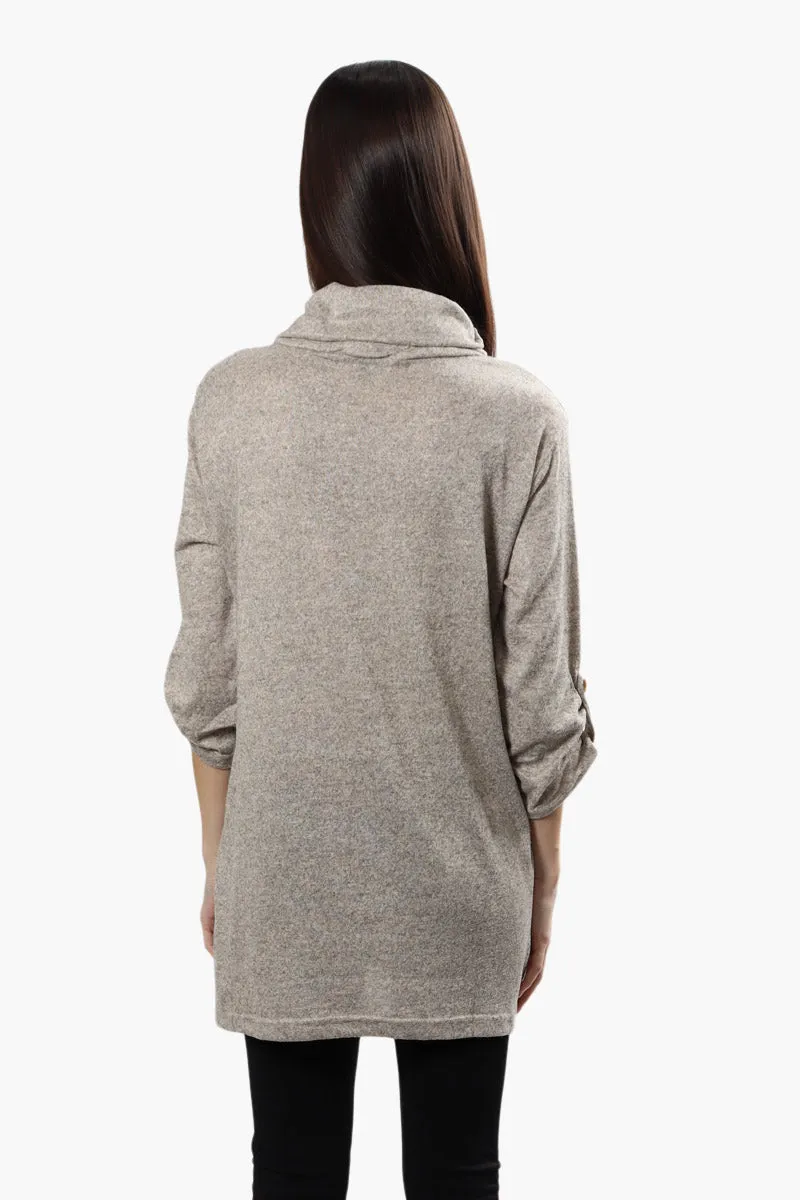 Runaway Bay Cowl Neck Roll Up Long Sleeve Top - Stone sold by Fairweather product image thumbnail 4