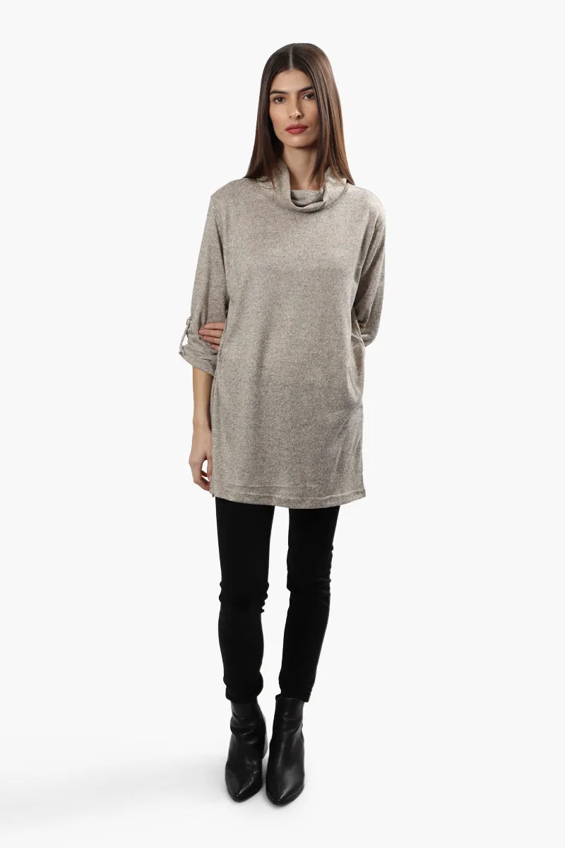Runaway Bay Cowl Neck Roll Up Long Sleeve Top - Stone sold by Fairweather product image thumbnail 2