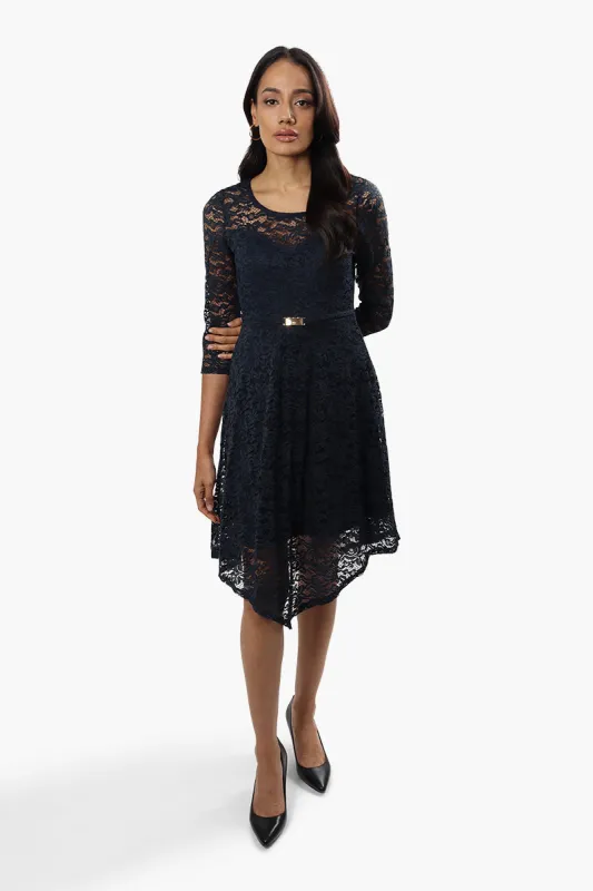 Limite 3/4 Sleeve Lace Cocktail Dress - Navy sold by Fairweather