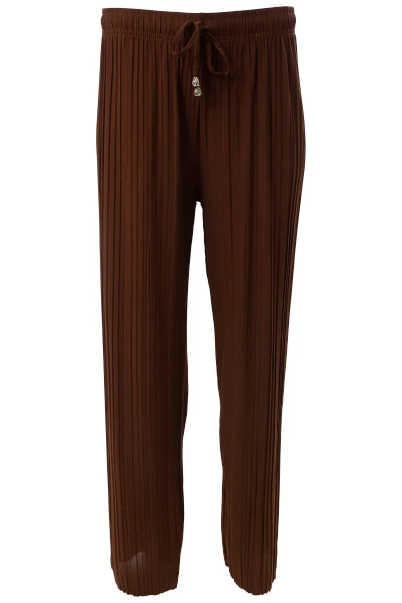 Solid Tie Waist Crinkle Pants - Rust sold by Fairweather