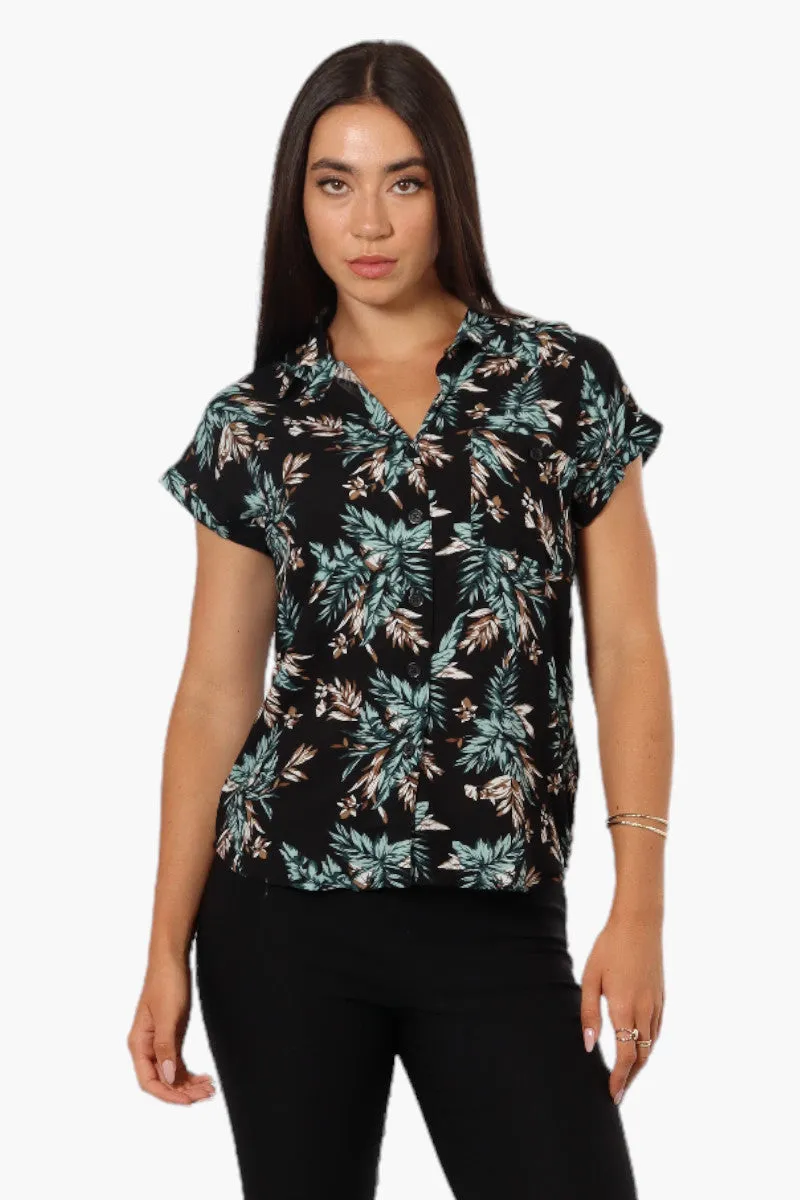 Majora Leaf Pattern Button Up Shirt - Black sold by Fairweather