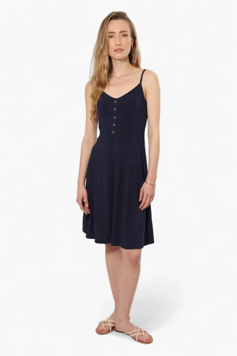 International INC Company Ribbed Front Button Day Dress - Navy sold by Fairweather