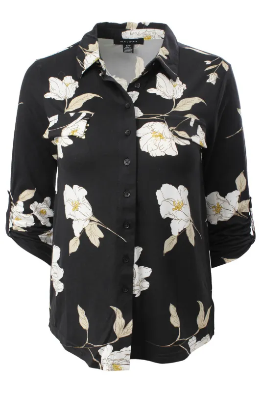 Majora Floral Roll Up Sleeve Shirt - Black sold by Fairweather