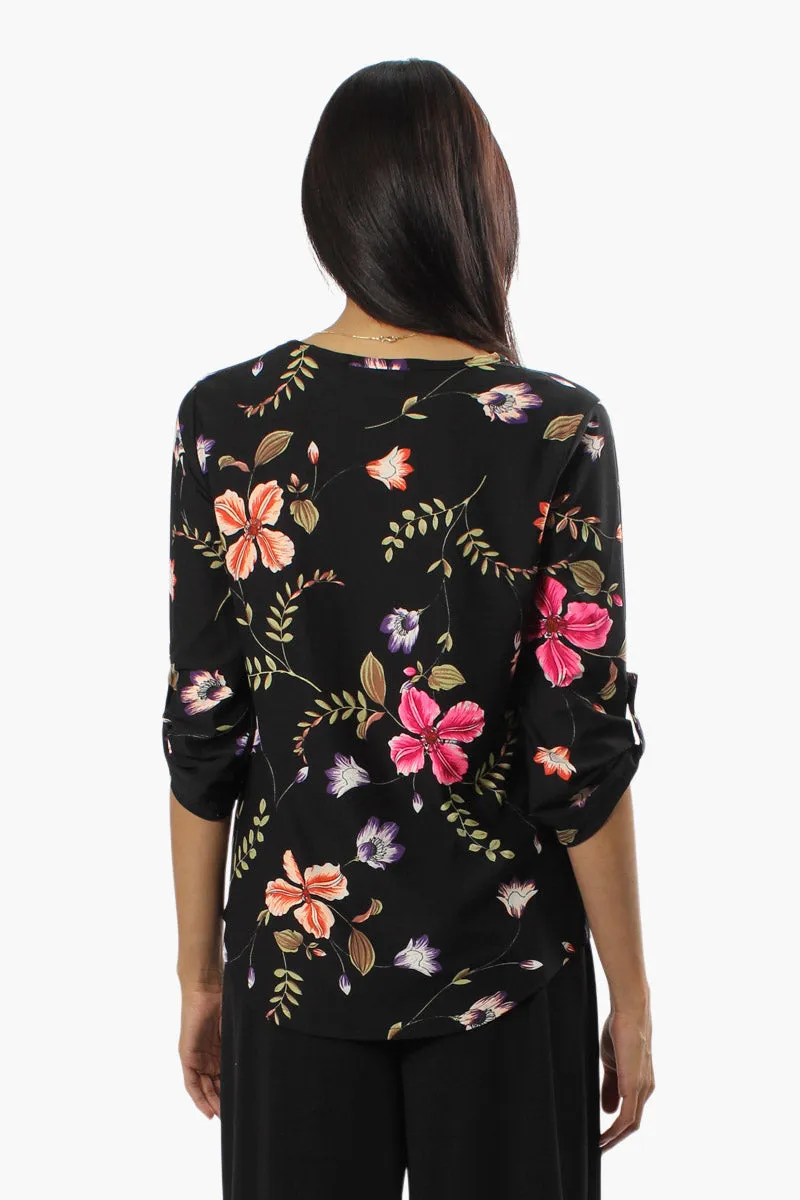 International INC Company Floral Roll Up Sleeve Blouse - Black sold by Fairweather product image thumbnail 4