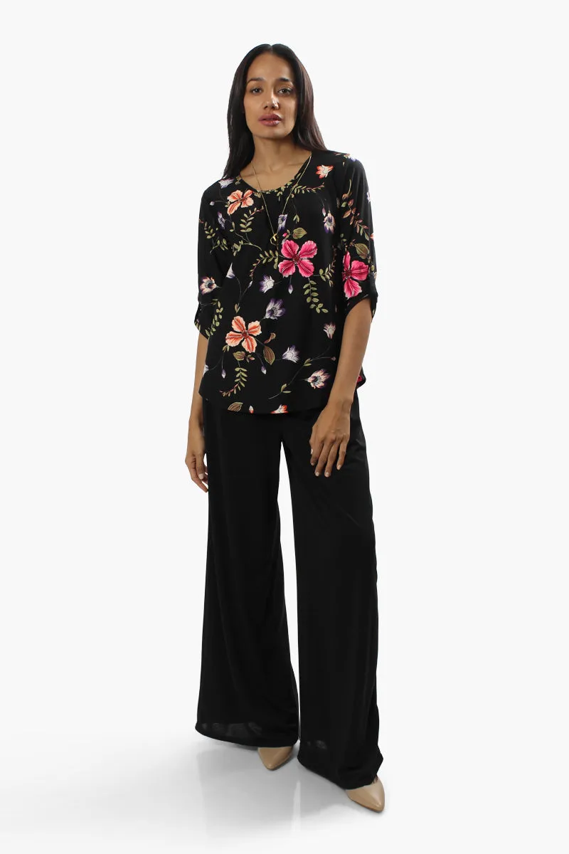 International INC Company Floral Roll Up Sleeve Blouse - Black sold by Fairweather product image thumbnail 2