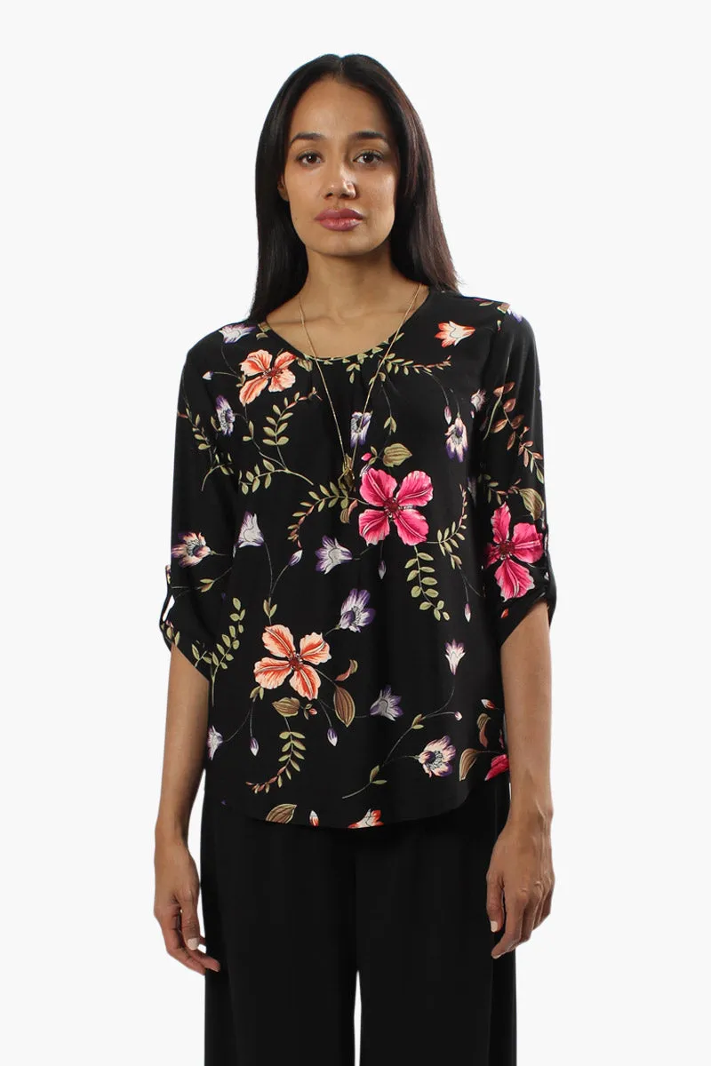 International INC Company Floral Roll Up Sleeve Blouse - Black sold by Fairweather