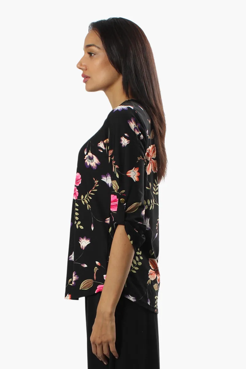International INC Company Floral Roll Up Sleeve Blouse - Black sold by Fairweather product image thumbnail 3