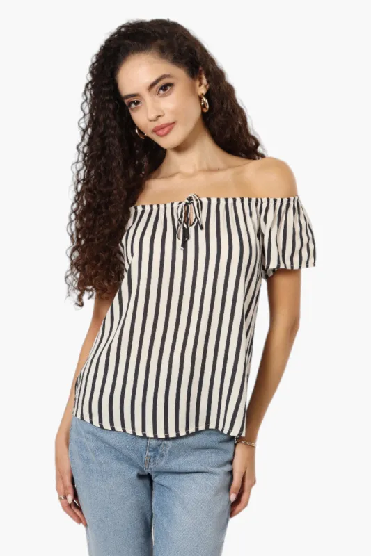 Majora Striped Off Shoulder Flutter Blouse - Beige sold by Fairweather
