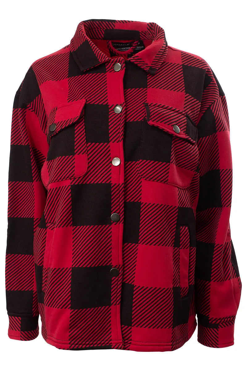 Canada Weather Gear Plaid Printed Shacket - Red sold by Fairweather
