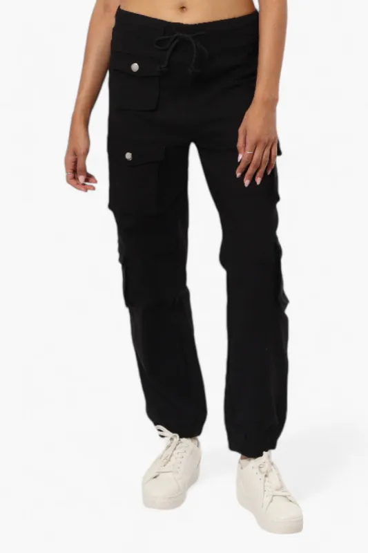 Urbanology Solid Tie Waist 5 Pocket Cargo Pants - Black sold by Fairweather
