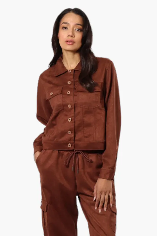 Beechers Brook Button Up Suede Trucker Lightweight Jacket - Brown sold by Fairweather