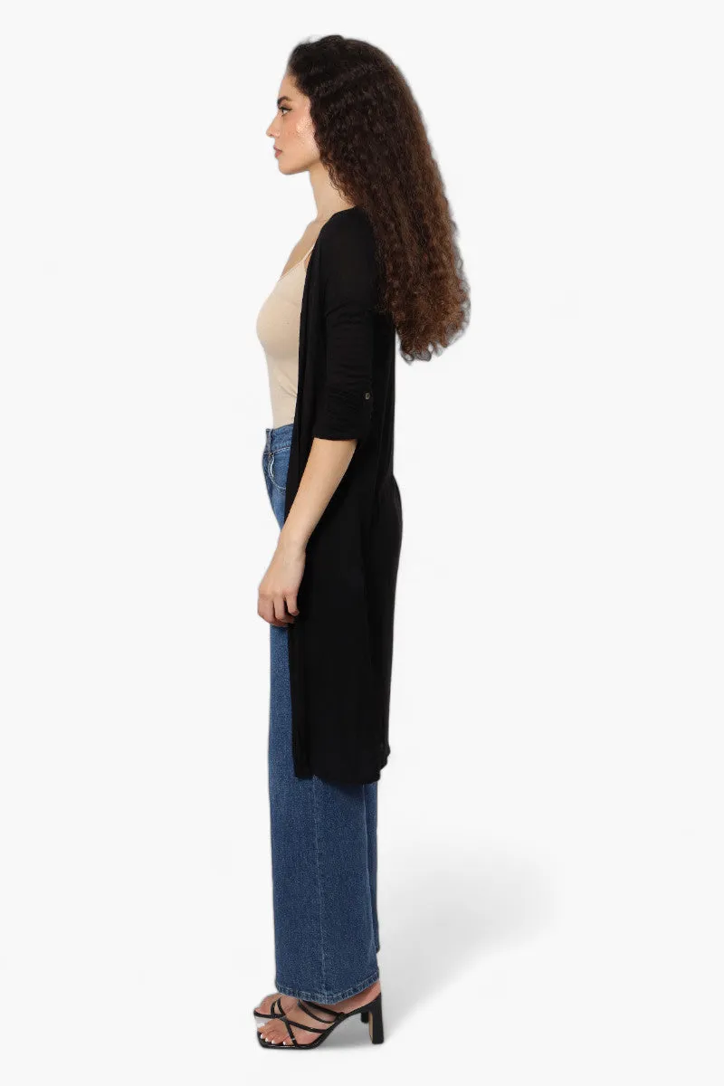 Magazine Roll Up Sleeve Open Duster Cardigan - Black sold by Fairweather product image thumbnail 3