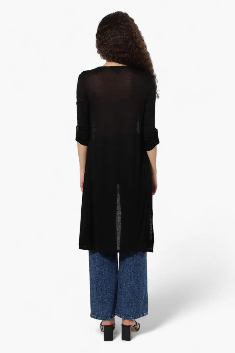 Magazine Roll Up Sleeve Open Duster Cardigan - Black sold by Fairweather product image thumbnail 4