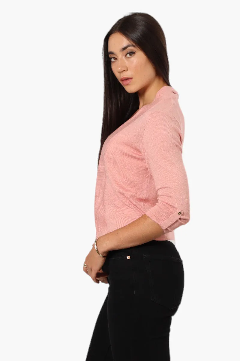 Impress Roll Up Sleeve Open Shrug Cardigan - Pink sold by Fairweather product image thumbnail 3