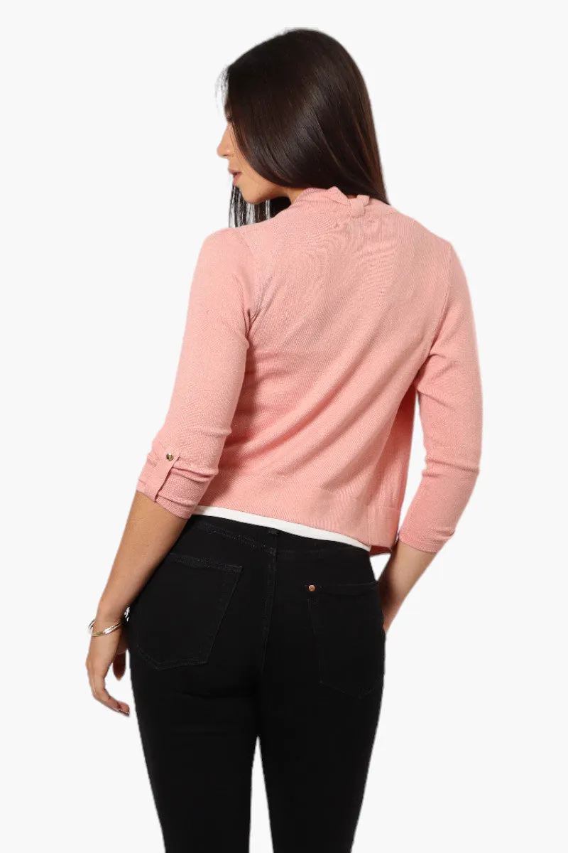 Impress Roll Up Sleeve Open Shrug Cardigan - Pink sold by Fairweather product image thumbnail 4