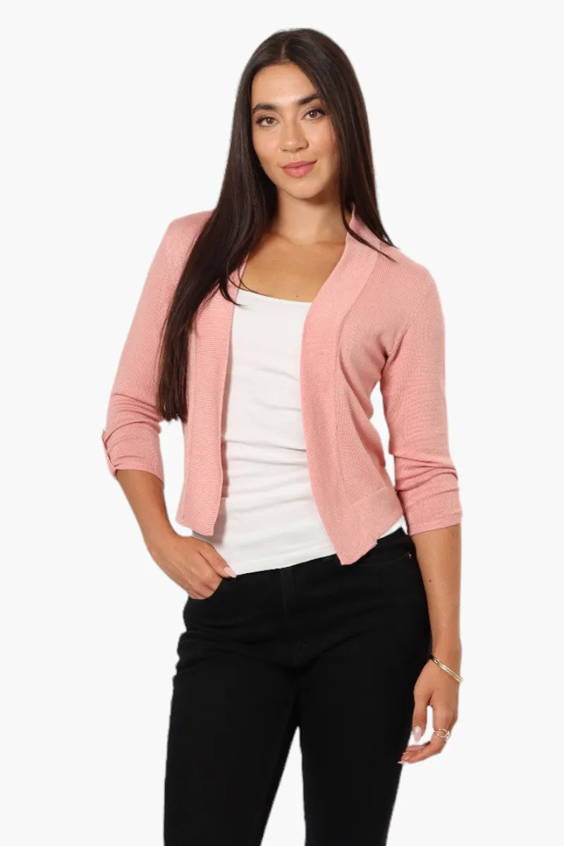 Impress Roll Up Sleeve Open Shrug Cardigan - Pink sold by Fairweather