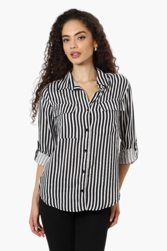 Beechers Brook Striped Roll Up Sleeve Blouse - Black sold by Fairweather