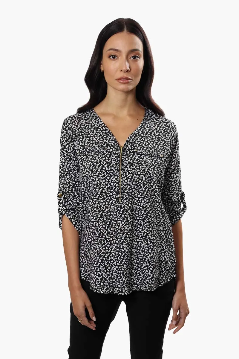 International INC Company Patterned Roll Up Sleeve Blouse - Black sold by Fairweather