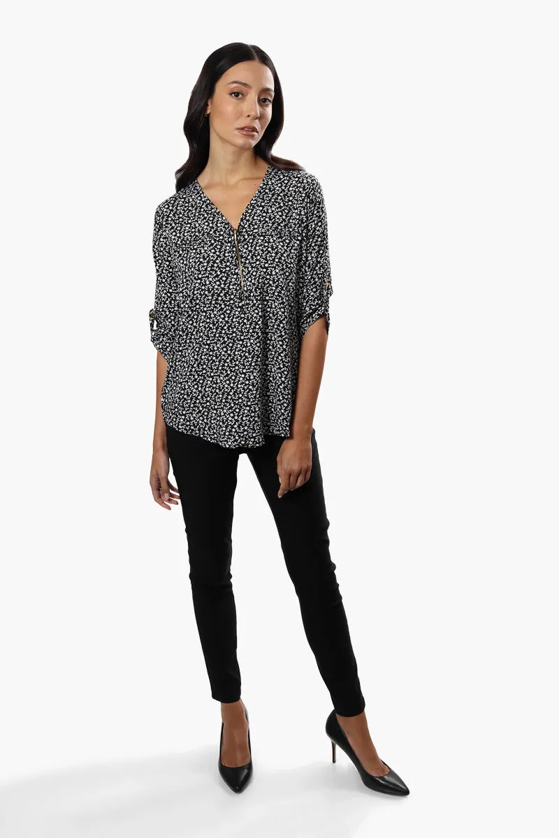 International INC Company Patterned Roll Up Sleeve Blouse - Black sold by Fairweather product image thumbnail 2