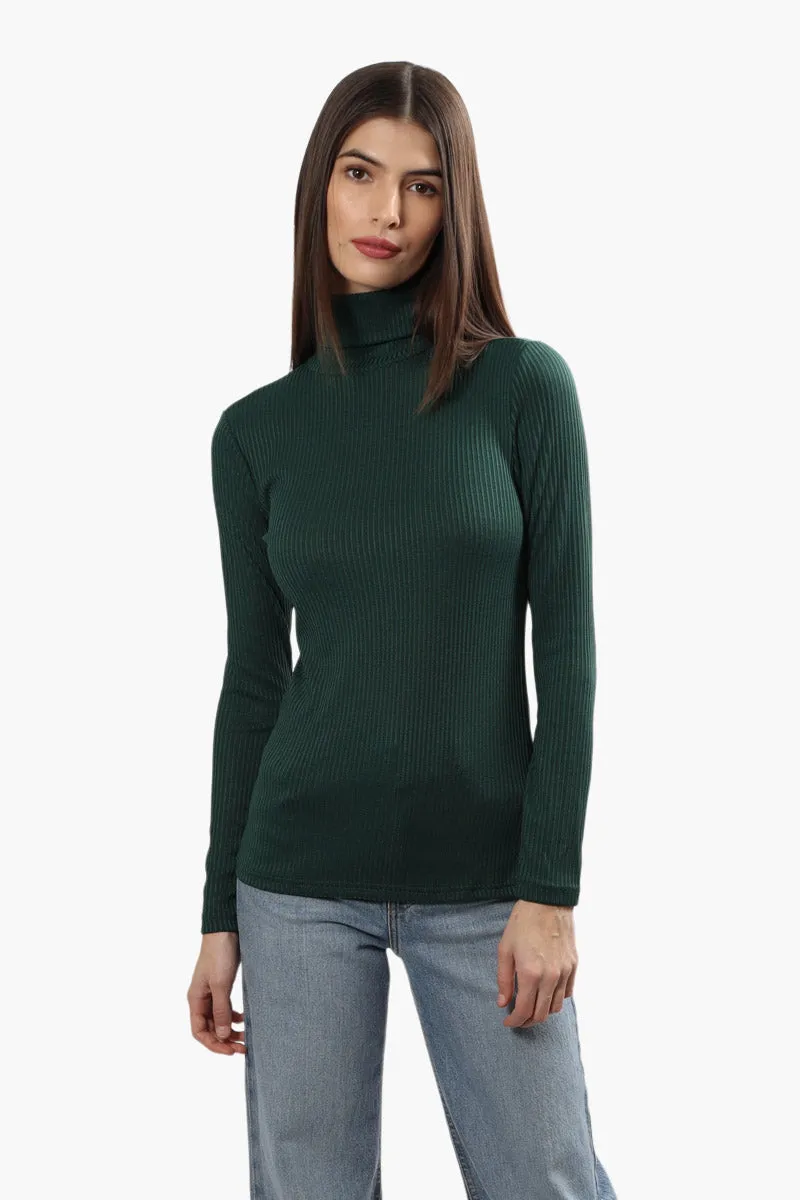 Magazine Ribbed Turtleneck Long Sleeve Top - Green sold by Fairweather