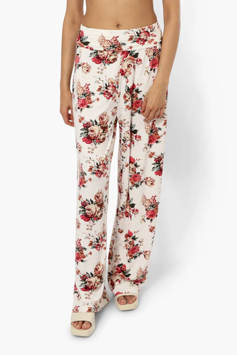Urbanology Floral Foldover Waist Pants - White sold by Fairweather