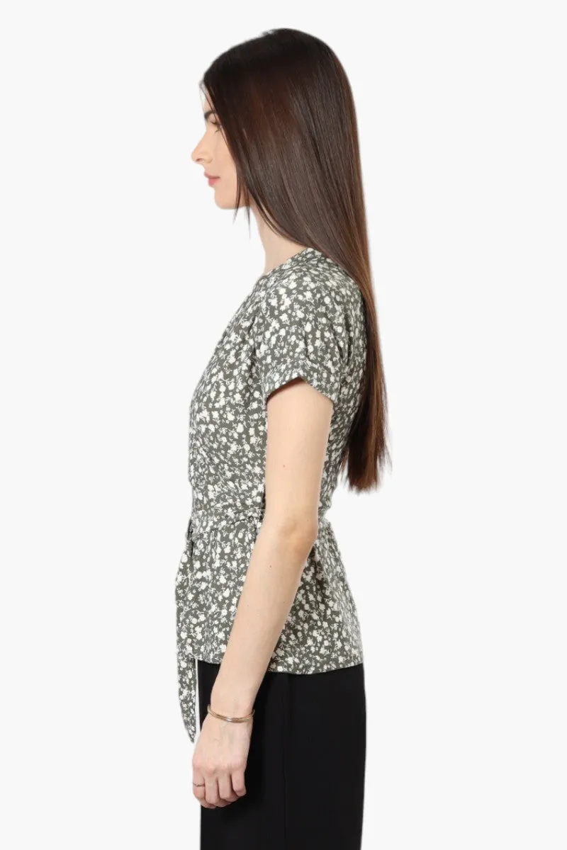 International INC Company Belted Floral Crossover Blouse - Olive sold by Fairweather product image thumbnail 3
