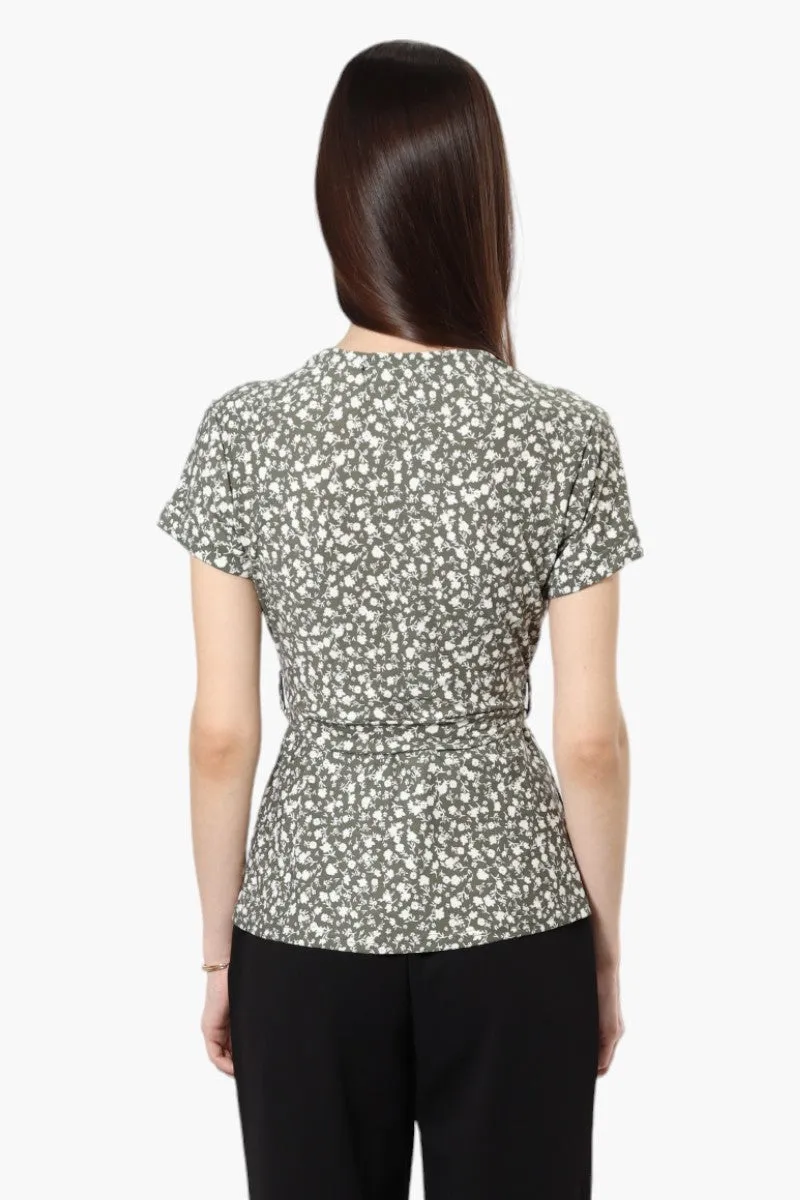 International INC Company Belted Floral Crossover Blouse - Olive sold by Fairweather product image thumbnail 4