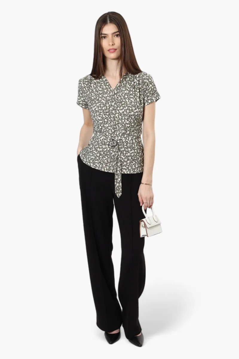 International INC Company Belted Floral Crossover Blouse - Olive sold by Fairweather product image thumbnail 2