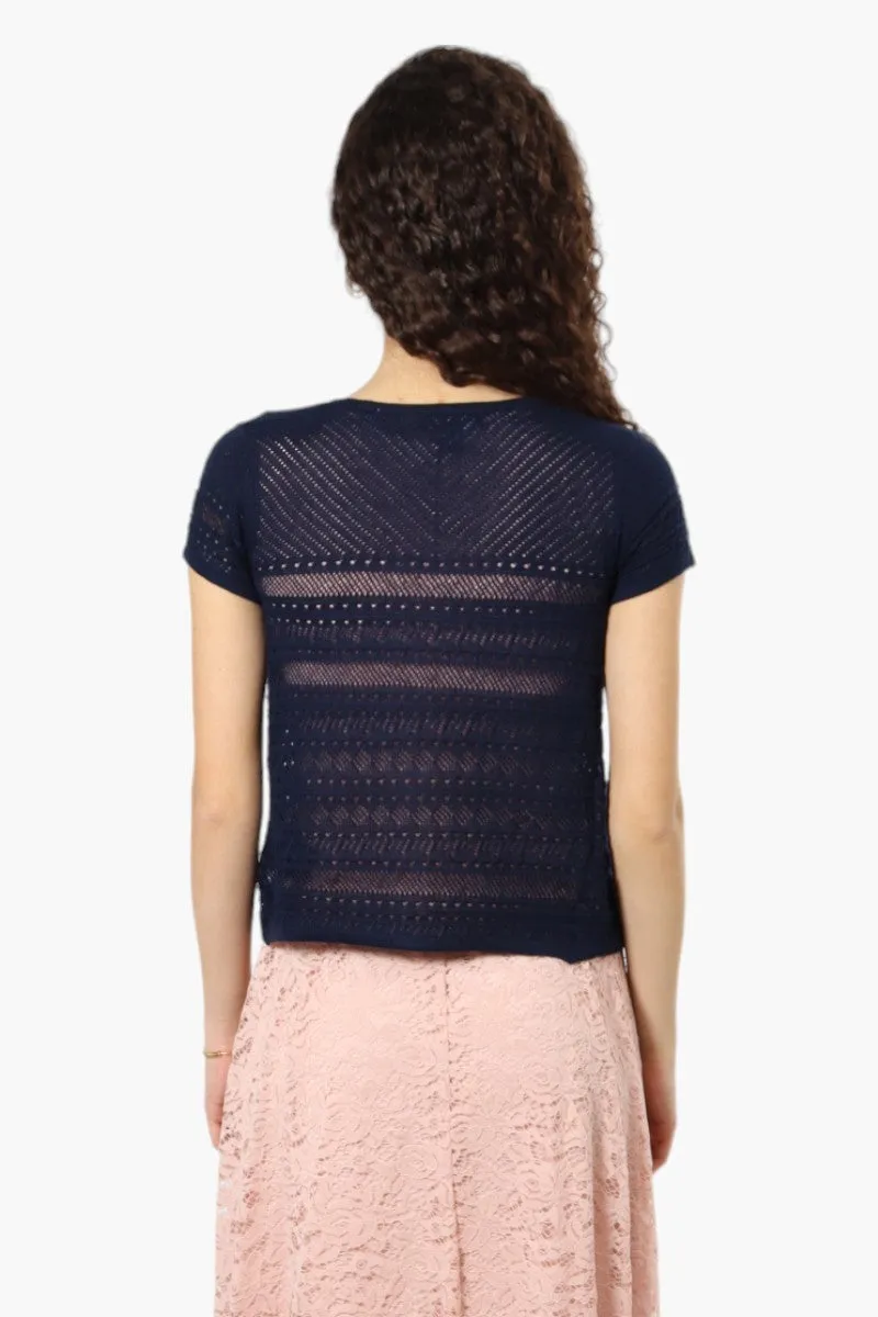Impress Cap Sleeve Crochet Shrug Cardigan - Navy sold by Fairweather product image thumbnail 4