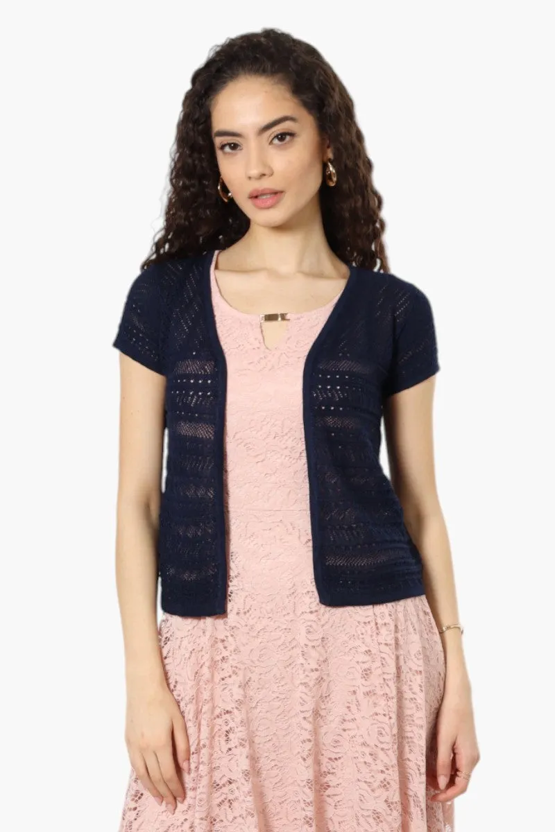 Impress Cap Sleeve Crochet Shrug Cardigan - Navy sold by Fairweather