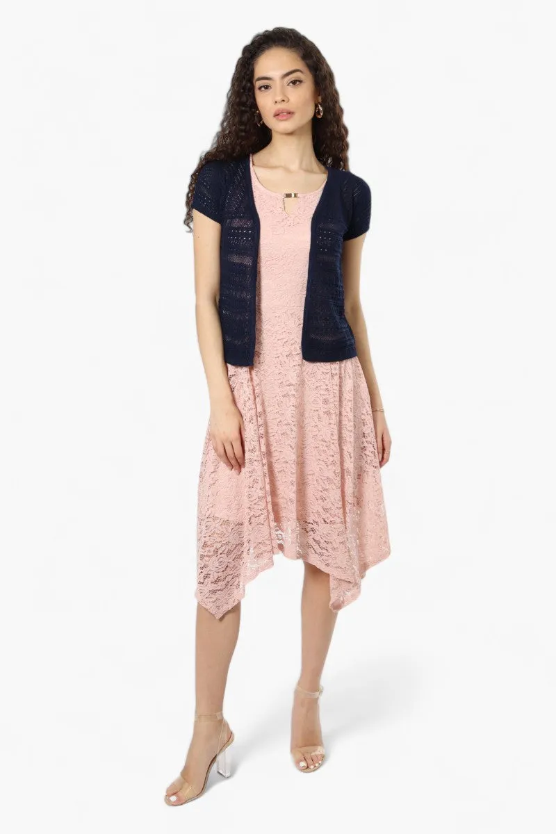 Impress Cap Sleeve Crochet Shrug Cardigan - Navy sold by Fairweather product image thumbnail 2