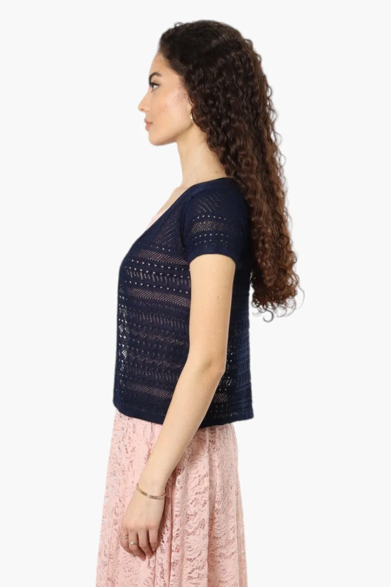 Impress Cap Sleeve Crochet Shrug Cardigan - Navy sold by Fairweather product image thumbnail 3