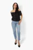 International INC Company Patterned Placket Off Shoulder Blouse - Black sold by Fairweather