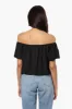International INC Company Patterned Placket Off Shoulder Blouse - Black sold by Fairweather