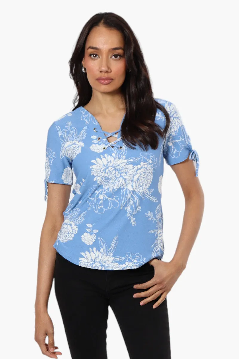 Majora Floral Front Tie Short Sleeve Shirt - Blue sold by Fairweather