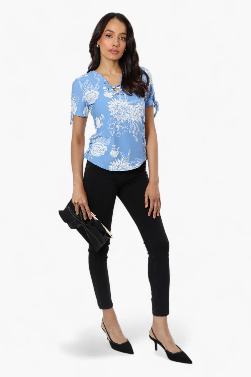 Majora Floral Front Tie Short Sleeve Shirt - Blue sold by Fairweather product image thumbnail 2