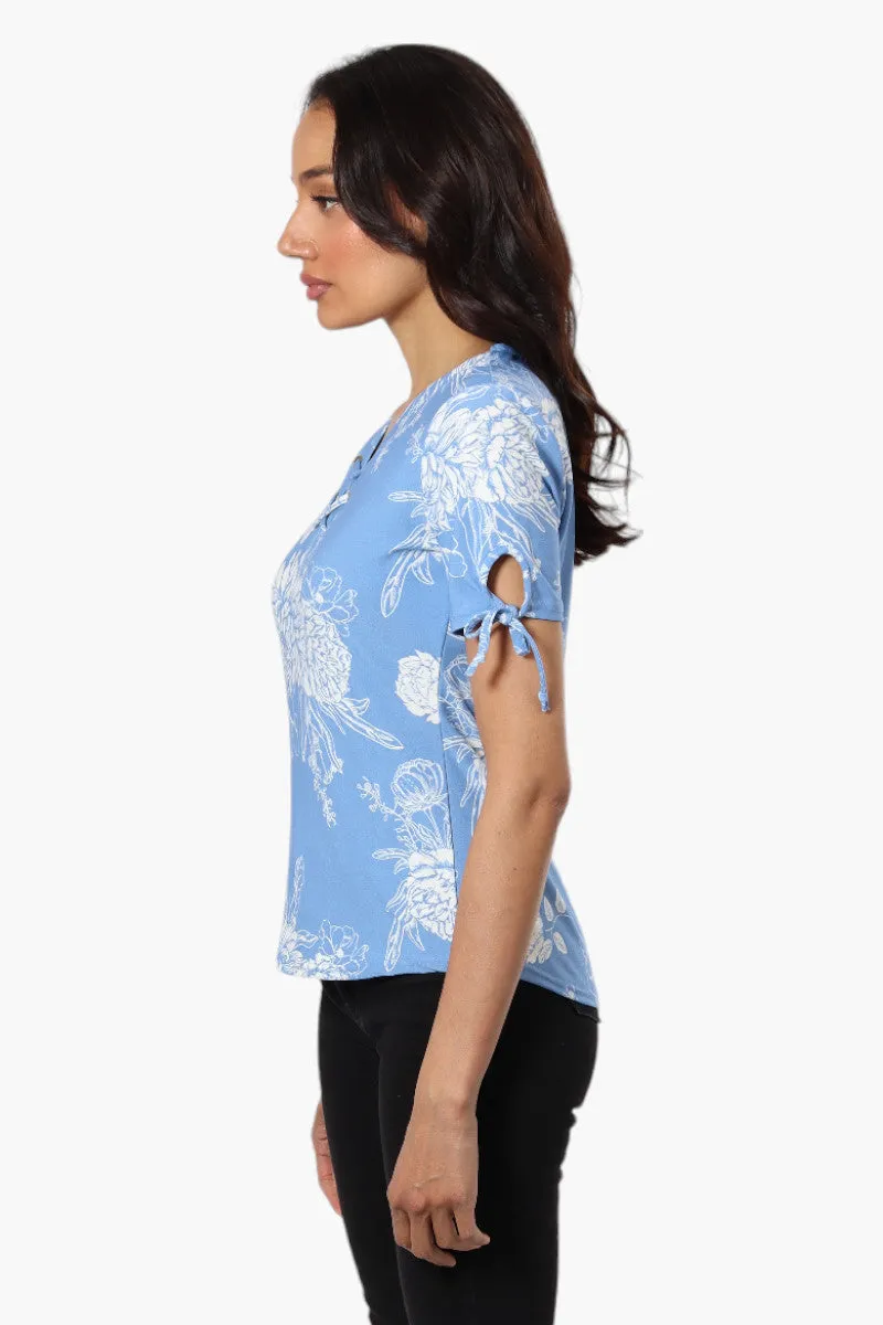 Majora Floral Front Tie Short Sleeve Shirt - Blue sold by Fairweather product image thumbnail 3