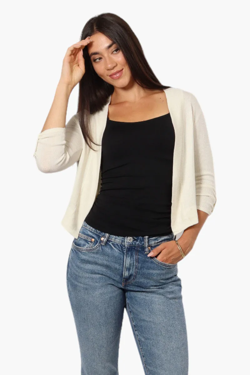 Impress Roll Up Sleeve Open Shrug Cardigan - White sold by Fairweather