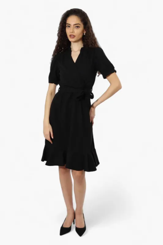 Limite Belted Crossover Day Dress - Black sold by Fairweather