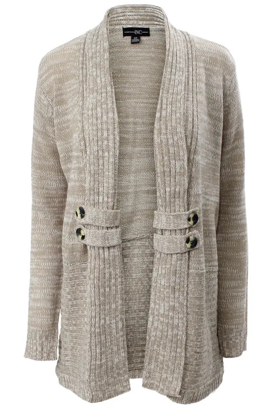 International INC Company Ribbed Lapel Button Trim Cardigan - Beige sold by Fairweather