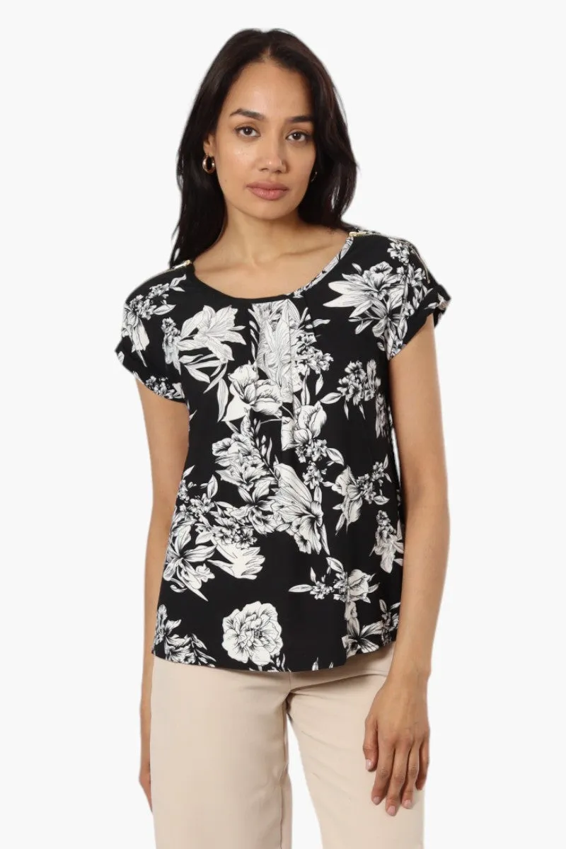International INC Company Floral Zip Shoulder Blouse - Black sold by Fairweather
