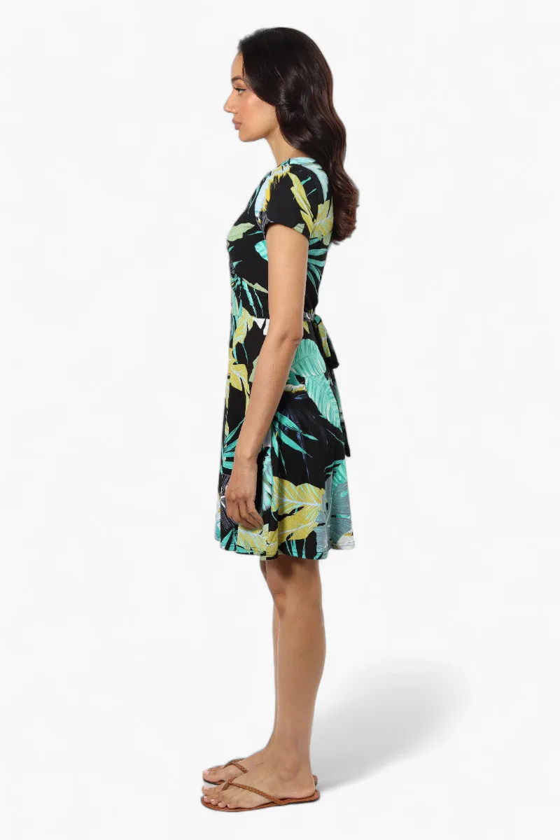 International INC Company Leaf Pattern Belted Crossover Day Dress - Black sold by Fairweather product image thumbnail 3