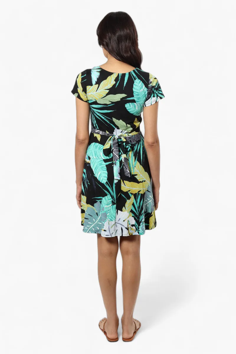 International INC Company Leaf Pattern Belted Crossover Day Dress - Black sold by Fairweather product image thumbnail 4