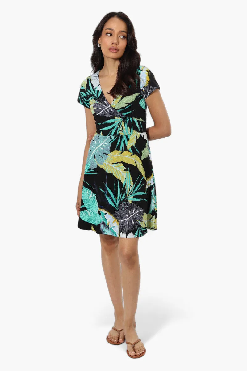 International INC Company Leaf Pattern Belted Crossover Day Dress - Black sold by Fairweather product image thumbnail 2