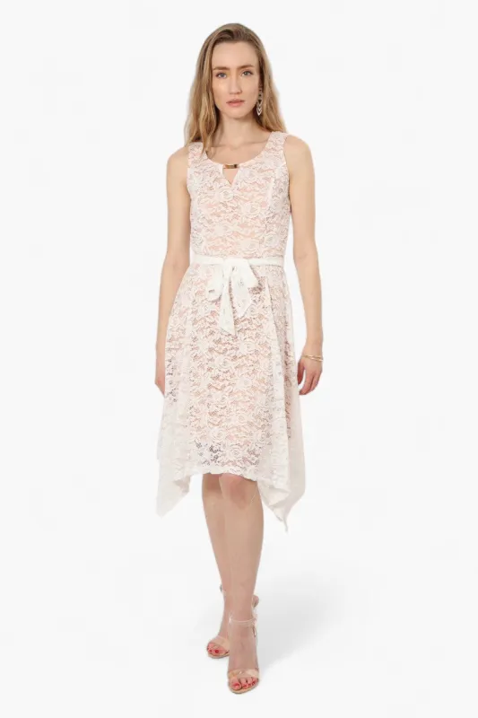 Limite Belted Lace Keyhole Cocktail Dress - White sold by Fairweather
