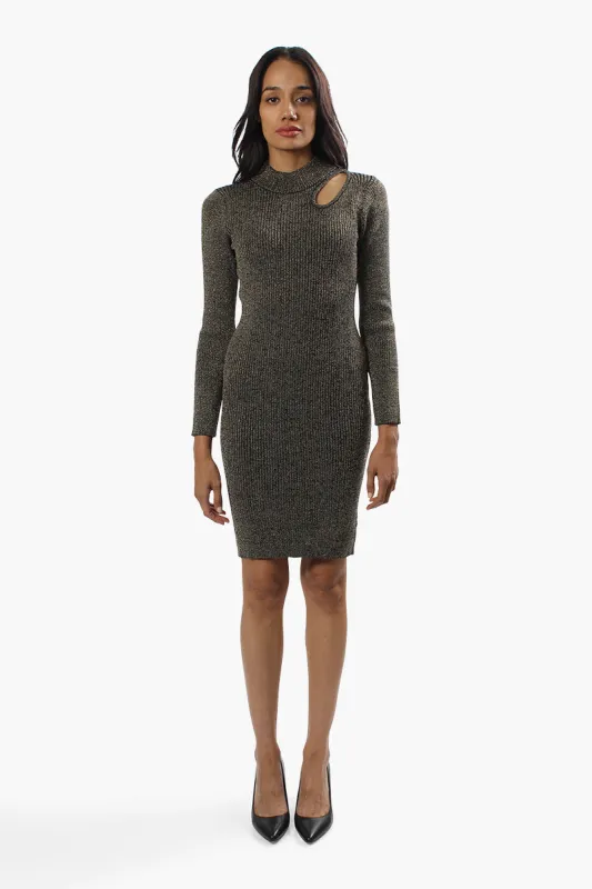 Limite Ribbed Long Sleeve Sweater Dress - Gold sold by Fairweather