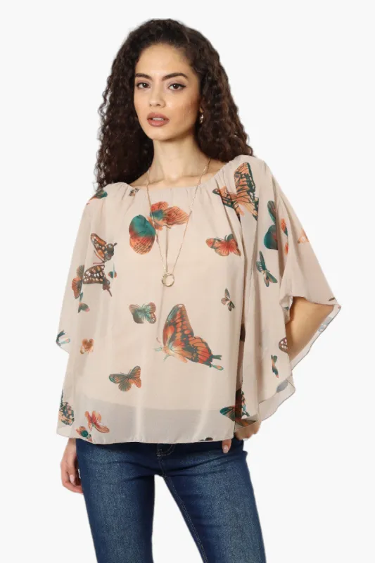 Limite Floral Flutter Necklace Top - Taupe sold by Fairweather