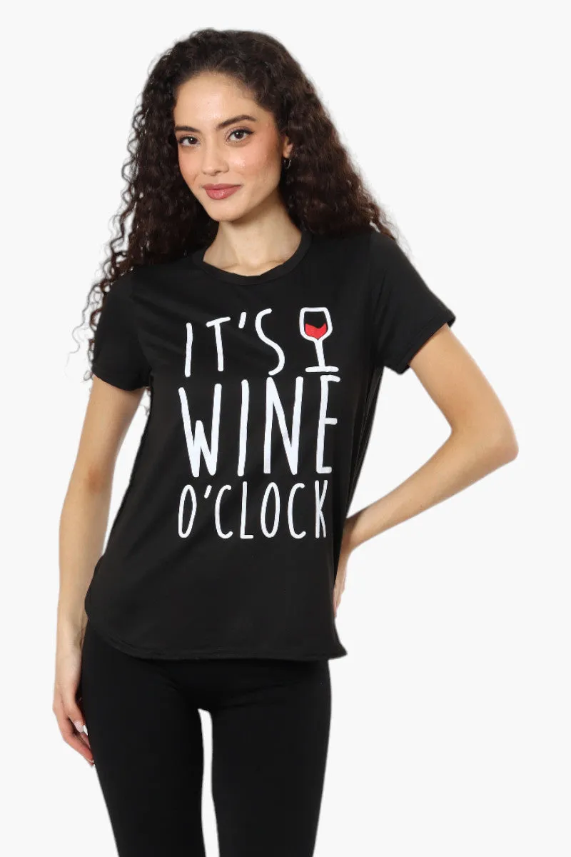 Magazine It's Wine O'Clock Print Tee - Black sold by Fairweather