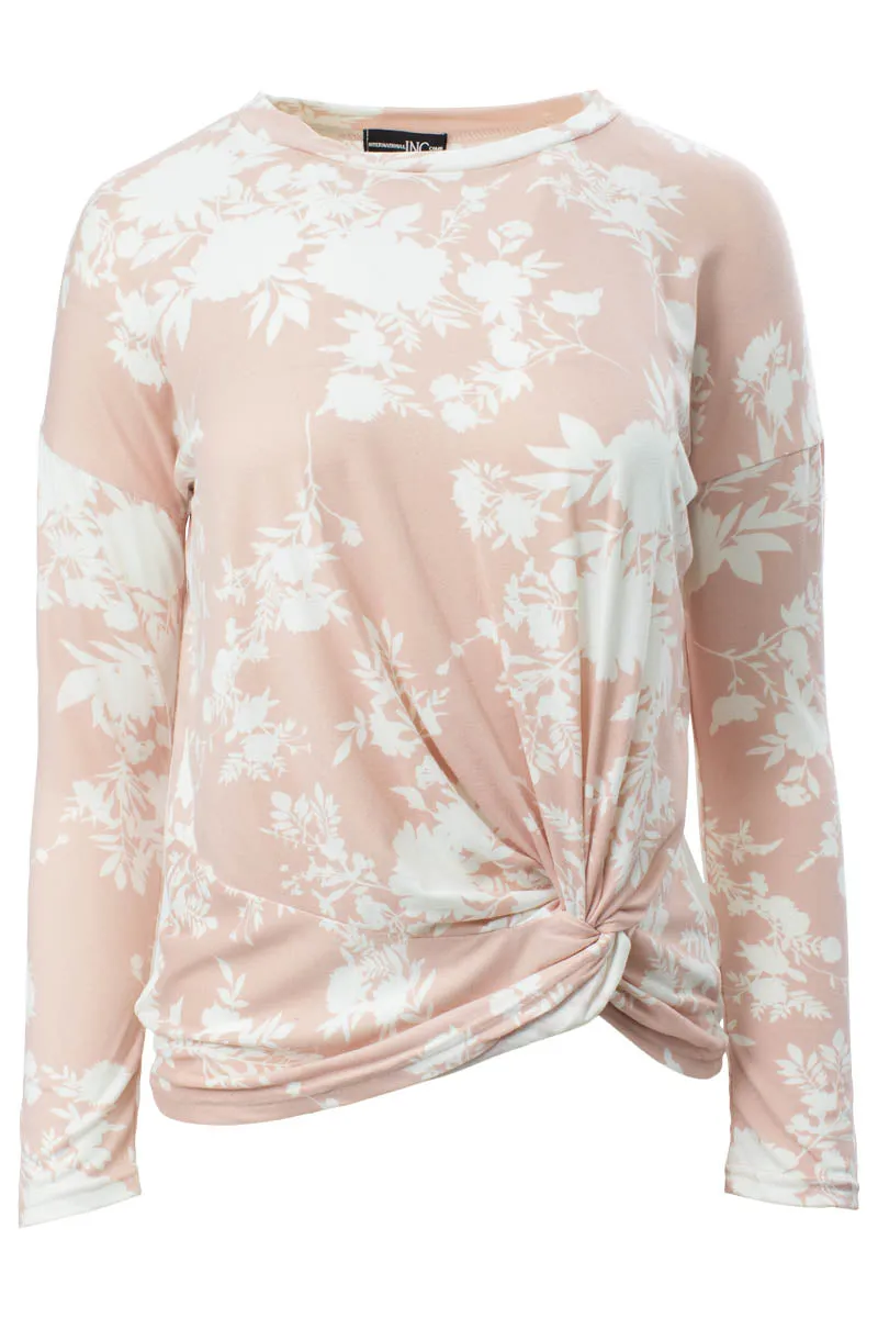 Floral Pattern Side Twist Long Sleeve Top - Blush sold by Fairweather